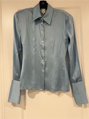 ELSA Light Blue Satin Button-Down Blouse
